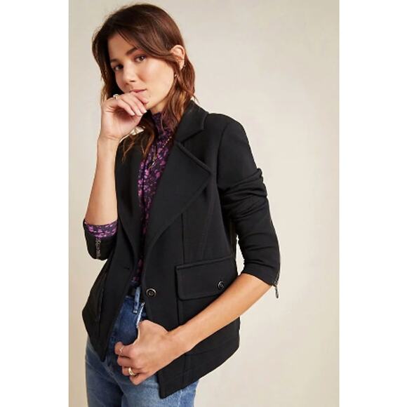 Anthropologie Jackets & Blazers - ANTHROPOLOGIE Sylvia Black Ponte Knit Zip Sleeve Moto Blazer Jacket // XS
